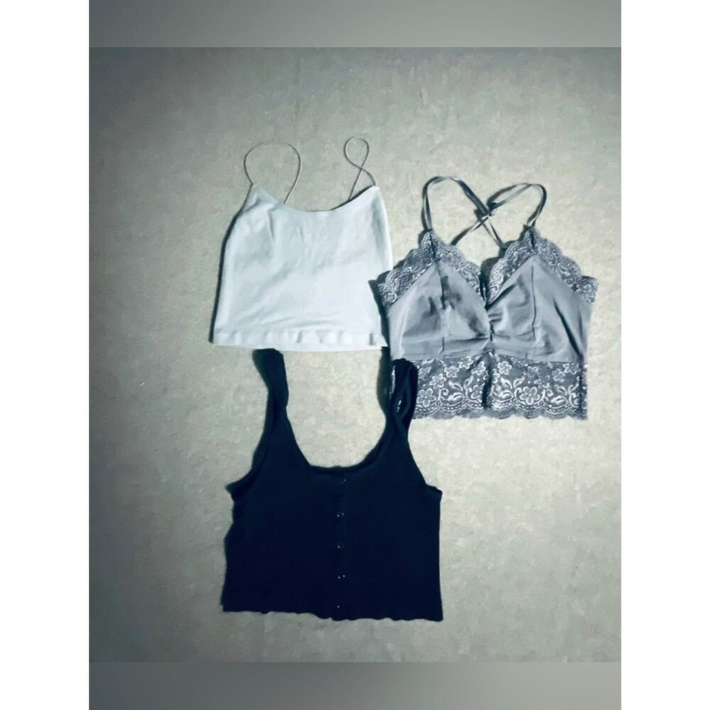 Lot 3 Blue Crop Tops S Streetwear Society Bozzolo Lace & Navy Hook-Eye Tank
